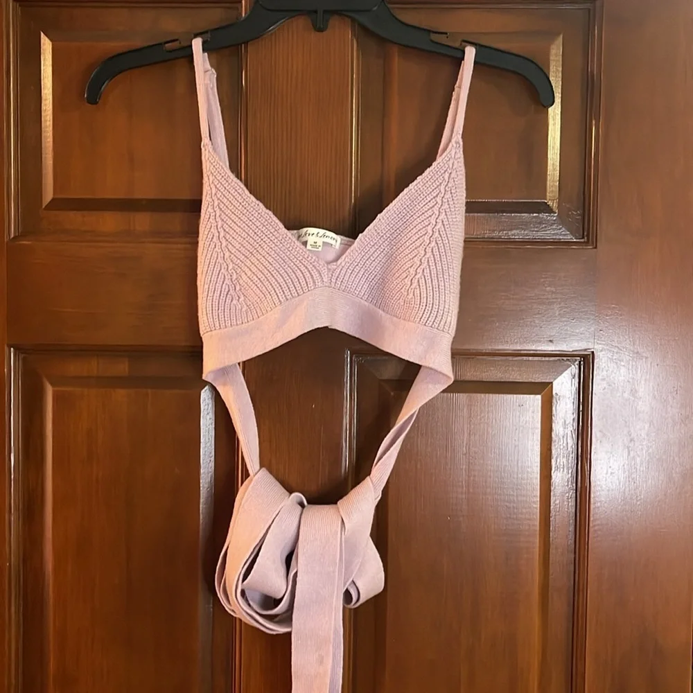 For Love and Lemons Joan Knit cropped Lavender Wrap Top M - Picture 2 of 6
